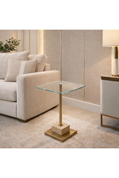 Generic Golden Service Table with Glass Top