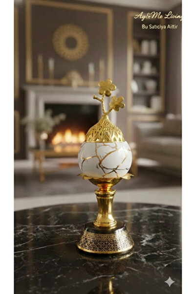 Layansaa Premium Gold Detaylı Ayaklı Metal Buhurdanlık | Lüks Dekoratif Tütsü...