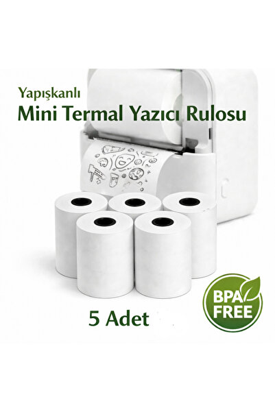 Dinç Thermal 5'li Kendinden Yapışkanlı mini Termal Yazıcı kağıdı 57mm Sticker...
