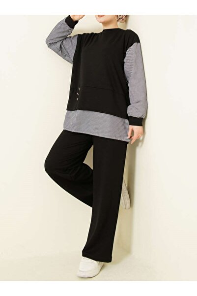 Burcia Striped Shirt and Garnished Loyşa Double Set