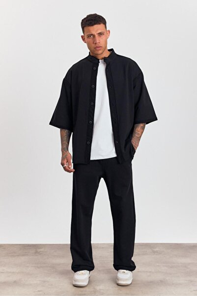 MADZEYMODA Men's Black Oversize Top and Bottom Set – Wide Cut Kimono Sleeve S...