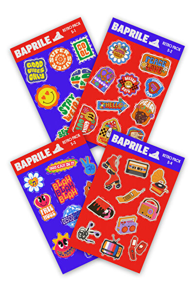 Baprile Retro Y2K 90’lar Pozitif Sticker Paketi 4 Sayfa 41 Parça Etiket Seti