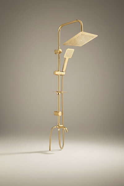 Gold Kare Dubai Duş Seti Tepe Yağmurlamalı Yoğun Akışlı Gold Duş Sistemi