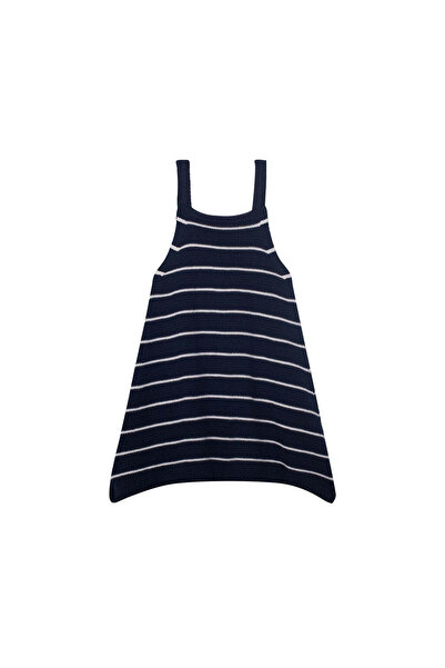 PETIT-ATELlER PETIT ATELIER Navy Striped Knit A-Line Dress Kids Sleeveless Br...