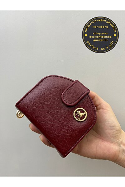 shiny ever Half Moon Burgundy Soft Leather Women's Wallet with Gold Detail