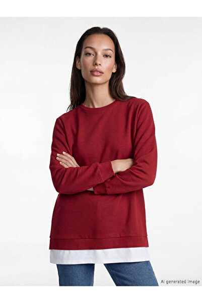 LC Waikiki Burgundy Crew Neck Women's Sweatshirt Tunic