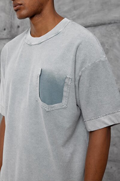 NOMARC Gray Washable Oversize Tshirt with Pocket Detail