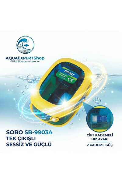 Sobo Ayarlanabilir Çift Kademe Hızlı - Tek Çıkışlı Akvaryum Hava Motoru SB-9903A