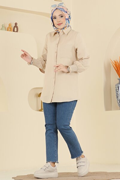 ModaMerve Manşeti Lastikli Terikoton Gömlek 338ASN888-MS Vizyon