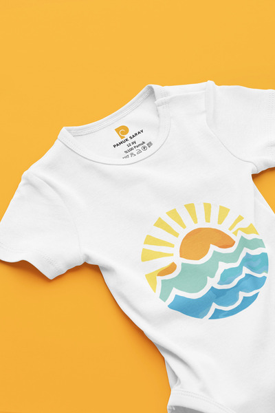 LilJoy Organic 100% Cotton Cute Sun and Sea Printed Short Sleeve Snap Fastene...