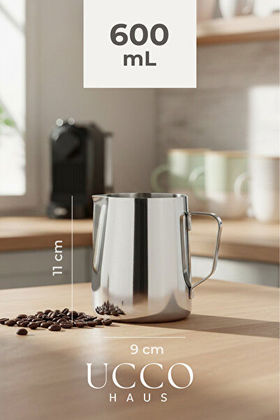 UCCO 304 Paslanmaz Çelik Ölçülü Kahve İthal Süt Köpürtme Potu Şık Sütlük Cezv...