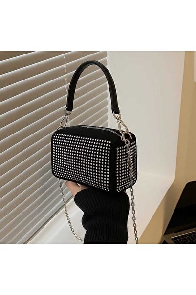 EFİLACCESSORİES GÜMÜŞ RENKLİ TAŞLI ABİYE ÇANTA