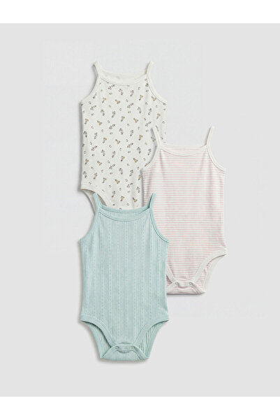 LC Waikiki Meral Collection Ecru Square Collar Patterned Baby Girl Snap Faste...