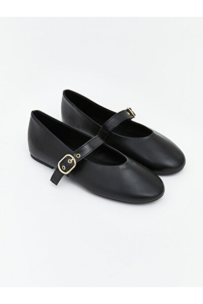 LC Waikiki مجموعة ميرال من أحذية الباليه النسائية ذات المظهر الجلدي الأسود