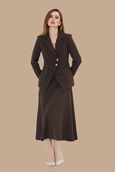 NERA GİYİM Skirted Gold Button Detailed Blazer Suit