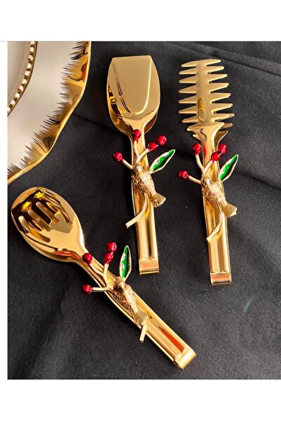 Gold Kuşlu 3 lü Maşa Servis Seti