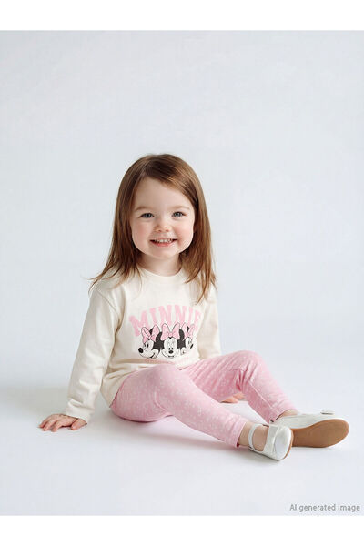 LC Waikiki M&B Collection Ekru Minnie Mouse Printed Baby Girl T-Shirt and Leg...