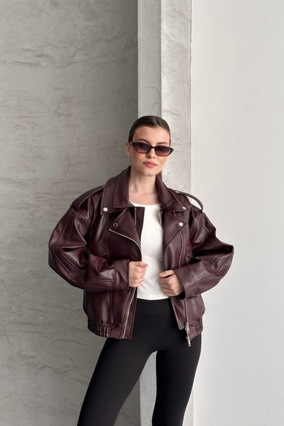 gm giyimarket Women's Zra Model Leather Jacket