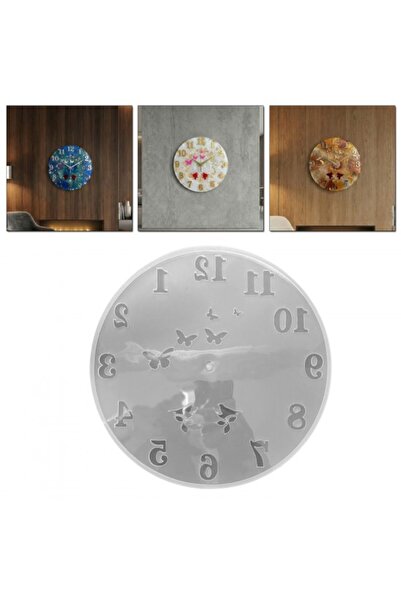 Tinky Winky Epoksi Kelebek ve Kuş Desenli Rakamlı Saat Kalıp 30 CM |