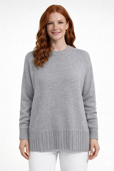 Neden Tekstil Light Gray Crew Neck Ribbed Comfortable Fit Knitwear Sweater