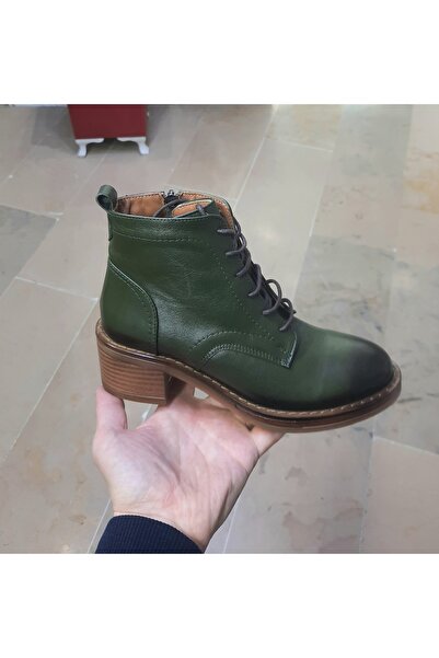 ENZO KADIN HAKİKİ DERİ ORTOPEDİK KAUÇUK TABAN RAHAT,ŞIK,GÜNLÜK HAKİ YEŞİL BOT