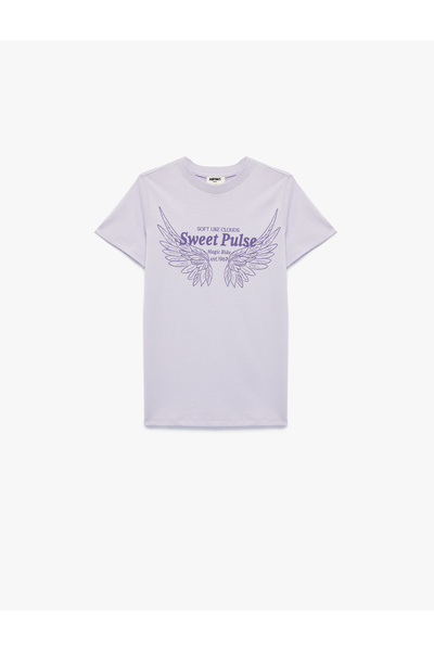 Koton Pamuklu Kısa Kollu Bisiklet Yaka Kanat Baskılı Tişört