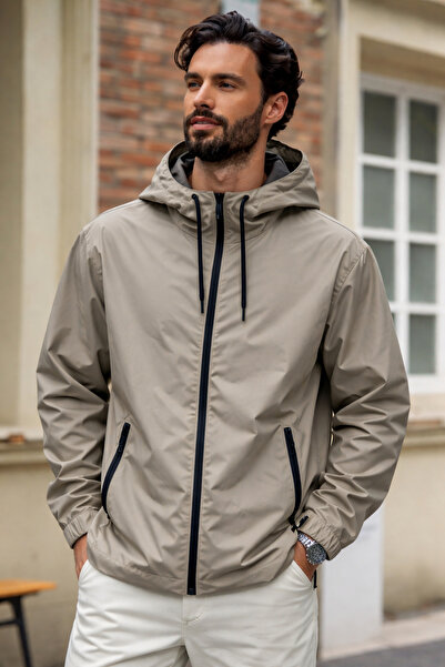 DAMGA JEANS Ανδρικό αδιάβροχο με φερμουάρ σε καφέ χρώμα