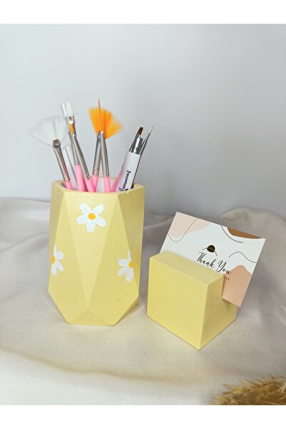 MİLE CONCEPT Desktop Decorative Daisy Pattern Concrete Office Set; Pen Holder...