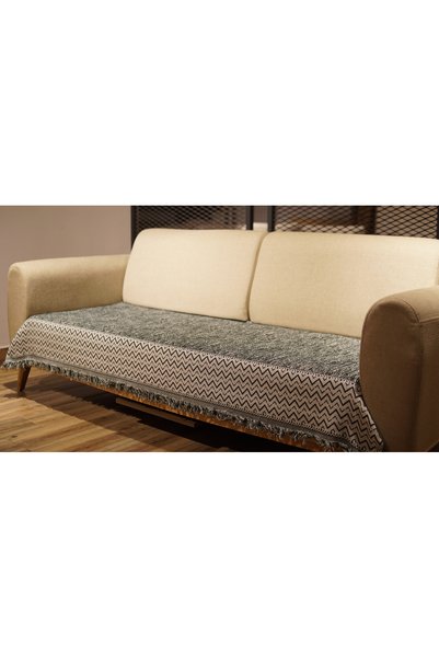 Tfnhometr Cotton Sofa Cover - Non-Slip Surface Stain Resistant - Zigzag Pattern Green 170 X 210 cm