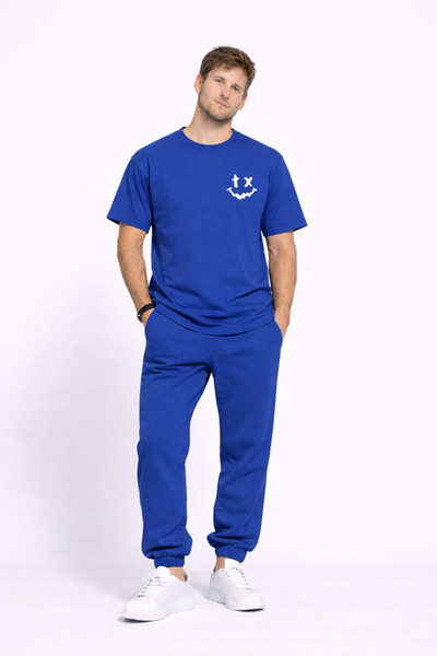 NEVERMIND Sevgili Kombini Çift Tişört Oversize Unisex Uyumlu Çift Kombin 2'li Set Lacivert