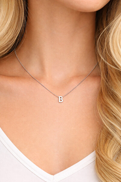 Yush aksesuar B HARFLİ GÜMÜŞ RENK ÇELİK KOLYE