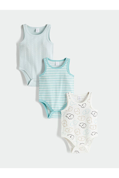 LC Waikiki Elsiva Collection Ecru Patterned Baby Boy Snapback Bodysuit 3-Piece