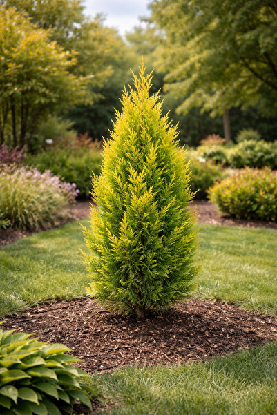 Vasada Mazı Fidanı (Pramit Altuni) Thuja Orientalis Pyramidalis Aurea Tüplü