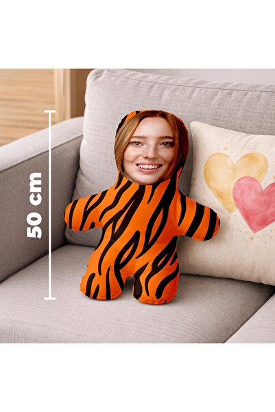 Motto Gift Kaplan Desenli Kişiye Özel Fotoğraflı Peluş Oyuncak - 50cm