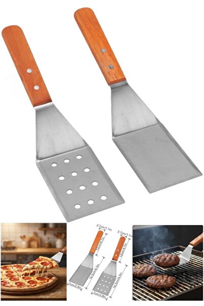 TARIK HOME Set of 2 Professional Wooden Handle Stainless Steel Grill Cake Piz...