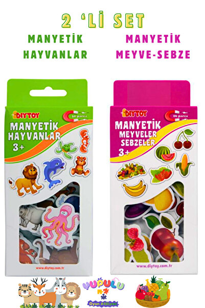 YUPULU 2 'li Set Manyetik Hayvanlar ve Meyveler-Sebzeler Magnet-Bultak Puzzle...