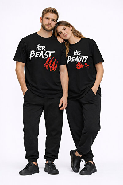 NEVERMIND Lover's Combination Her Beast His Beauty Oversize Couple T-Shirt Un...
