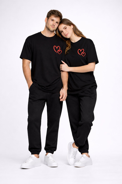 NEVERMIND Set de tricouri oversize pentru cupluri, cu imprimeu inimă, unisex,...