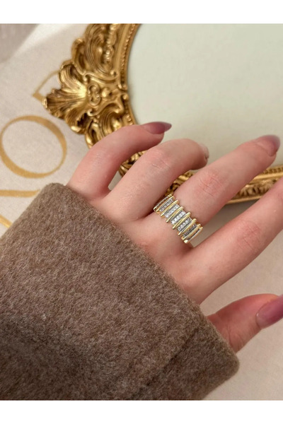 LEROSY CO. خاتم ذهبي مرصع بالأحجار الكريمة قابل للتعديل للنساء