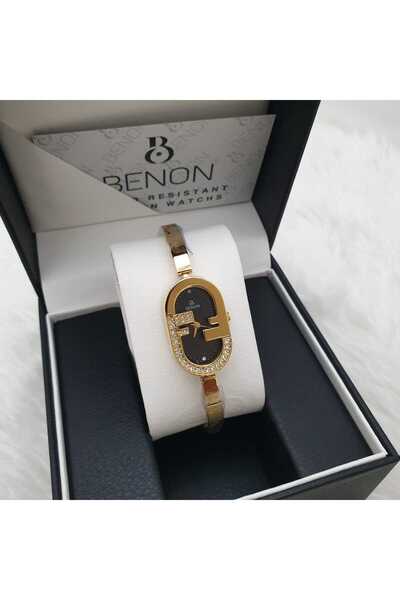 benon A women's watch featuring an oval dial, a bezel studded with sparkling ...