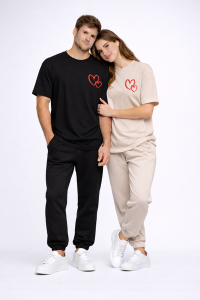 NEVERMIND Set de tricouri oversize pentru cupluri, cu imprimeu inimă, unisex,...