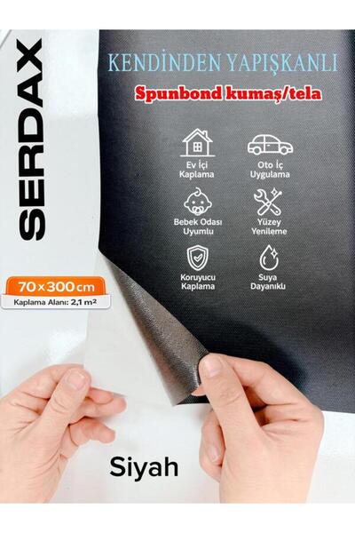 SERDAX Extra yapışkanlı spunbond kumaş/tela kaplama siyah 70cm x 300 cm