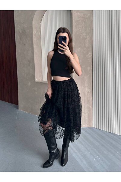 By Kuzey Aras Women's Flock Print Viral Skirt