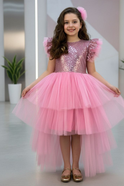 tny kids collection فستان بناتي مزين بالترتر مع ذيل