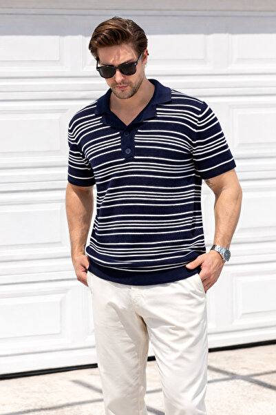 Delpino V-Neck Knitwear Men's Cotton T-Shirt