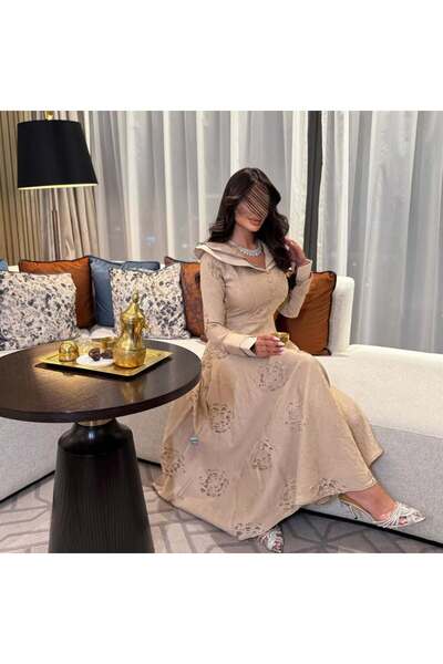 nouf Beige laser cut dress