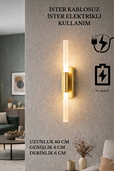 Sdlight Eskitme Gold Pilli ve Elektrikli Duvar Aplik Akrilik Model