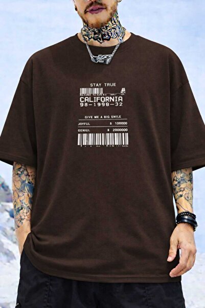 New Shine Barcode Printed Brown T-Shirt