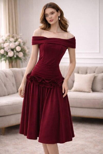 Kayla Elegant burgundy midi dress