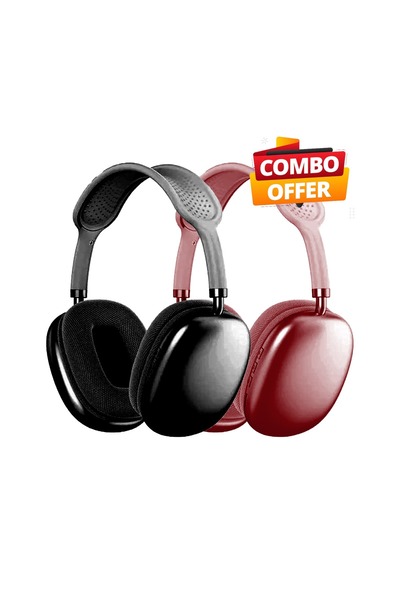 Generic 2PC COMBO- 1 PC Black & 1 PC Red P9 Bluetooth Over-Ear Headphones wit...